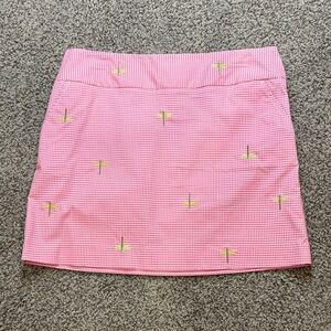 J Crew Pink Gingham Embroidered Dragonfly Skirt EUC 8